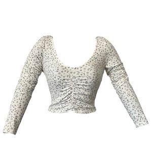 NWT Antistar Womens Juniors Crop Top Ruched Waffle Gray and White Floral